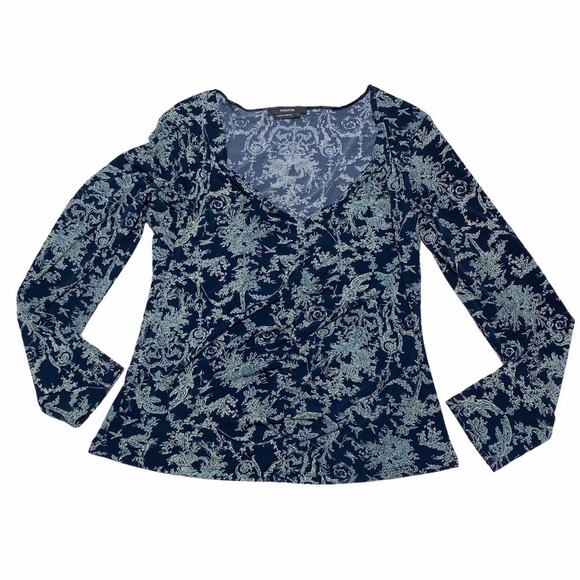 MAXIME Navy Blue Floral Long Sleeve Top Size Large - Picture 5 of 13